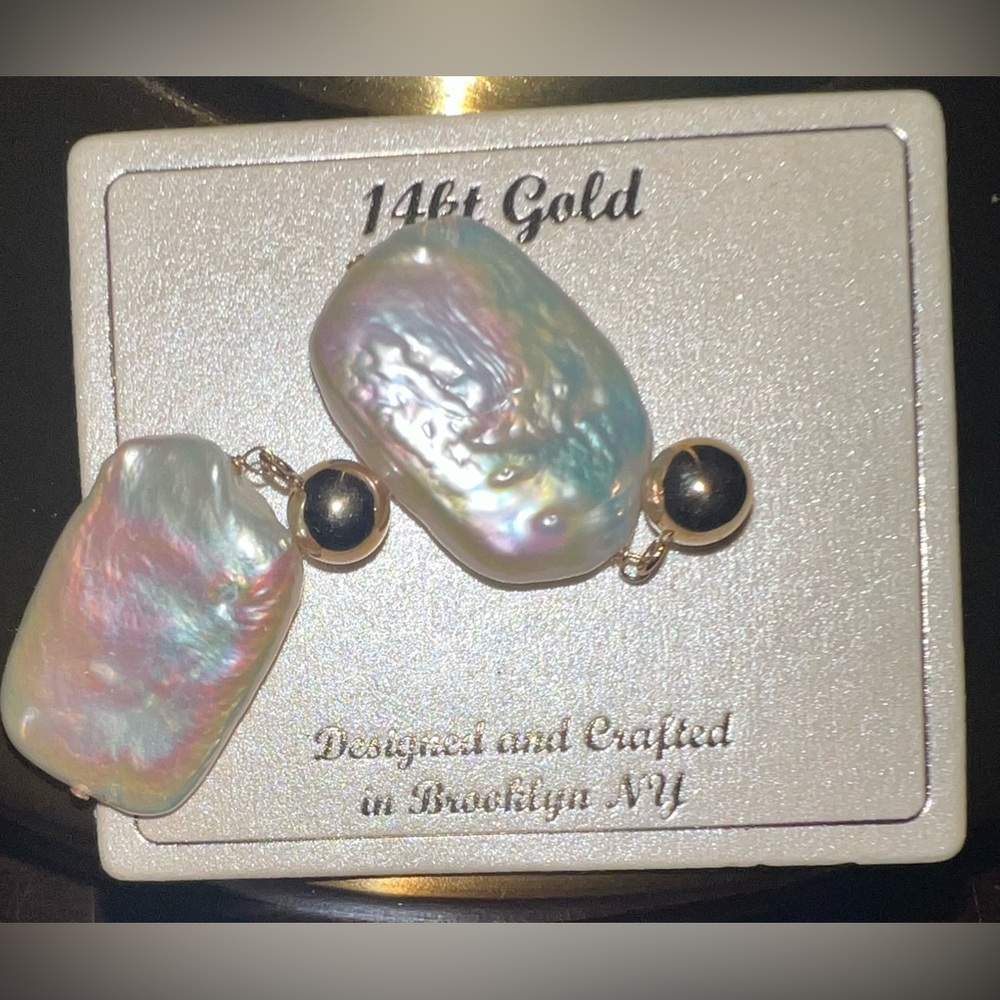 14 K GOLD PEARL Earrings - Picture 2 of 3